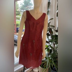 Algo Sheer Dress With Embroidered Flowers, Garnet Size 8